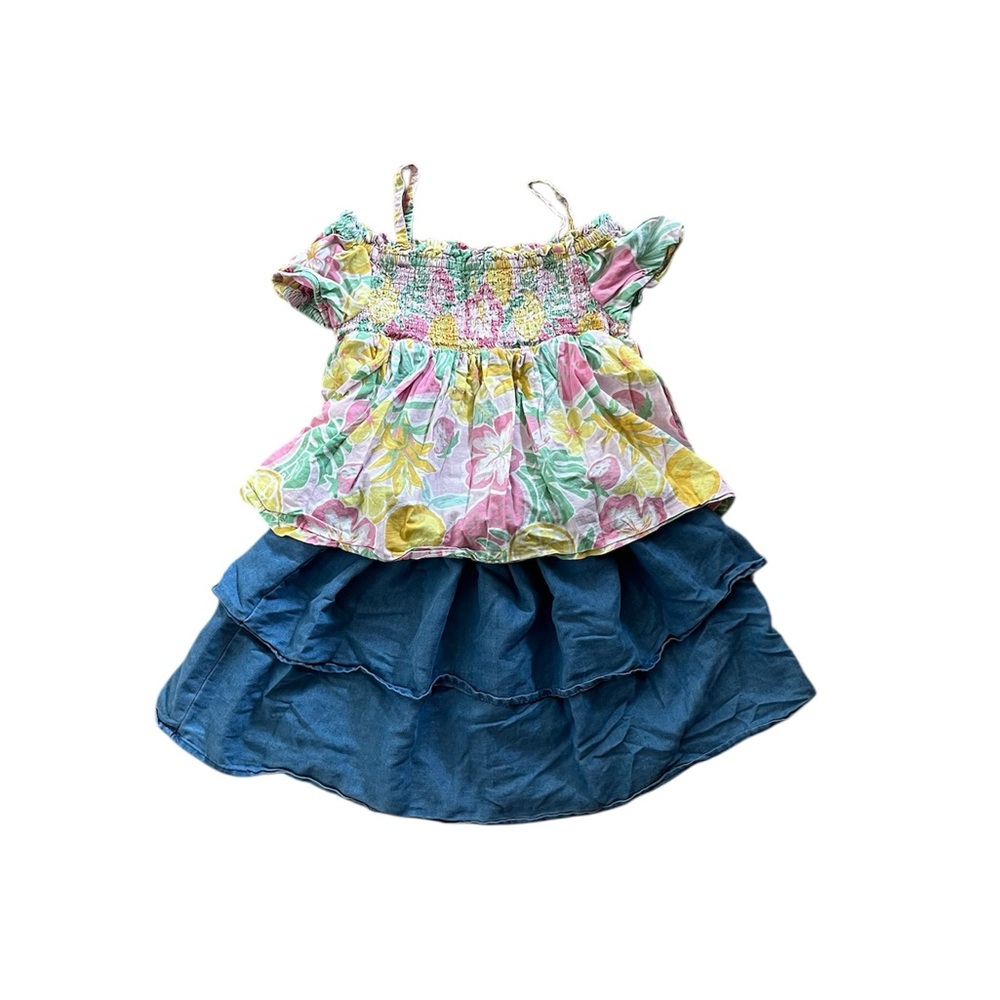 Floral Cynthia Rowly Top and Blue Ruffle Lemon Kiss Skirt Set